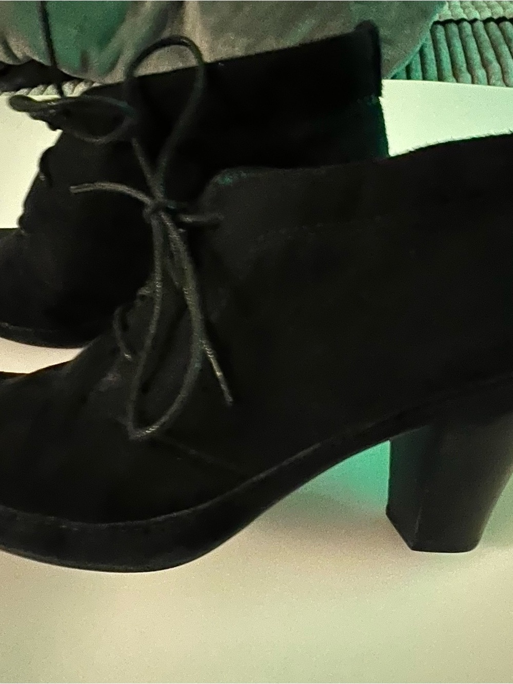 Clarks Black Suede Lace-Up Heeled Ankle Booties